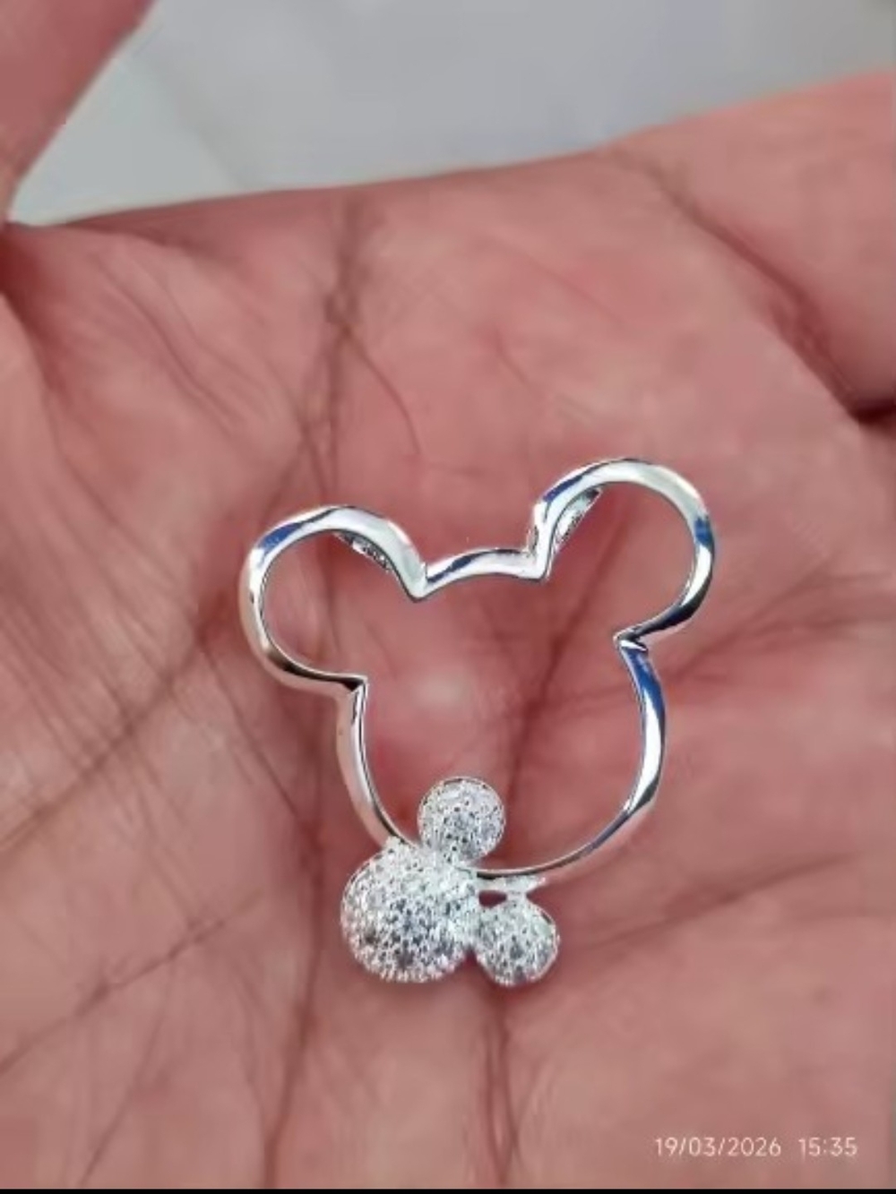 Sterling Silver Mickey Mouse  Pendant with Pavé Accent